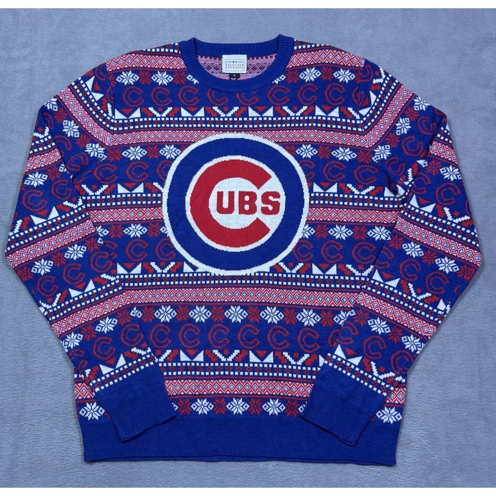 Chicago Cubs Sweater Mens XL Geometric Ugly Christmas Cabincore Genuine MLB
